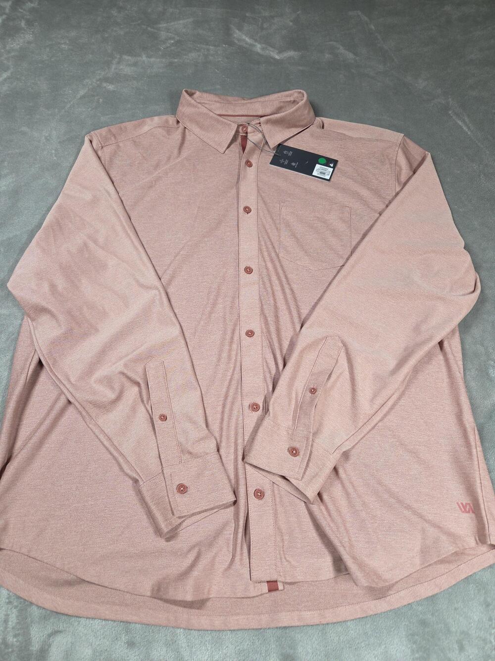 VRST Shirt Mens 2XL Pink Deep Clay Heather Long Sleeve Button Up Stretch Tech